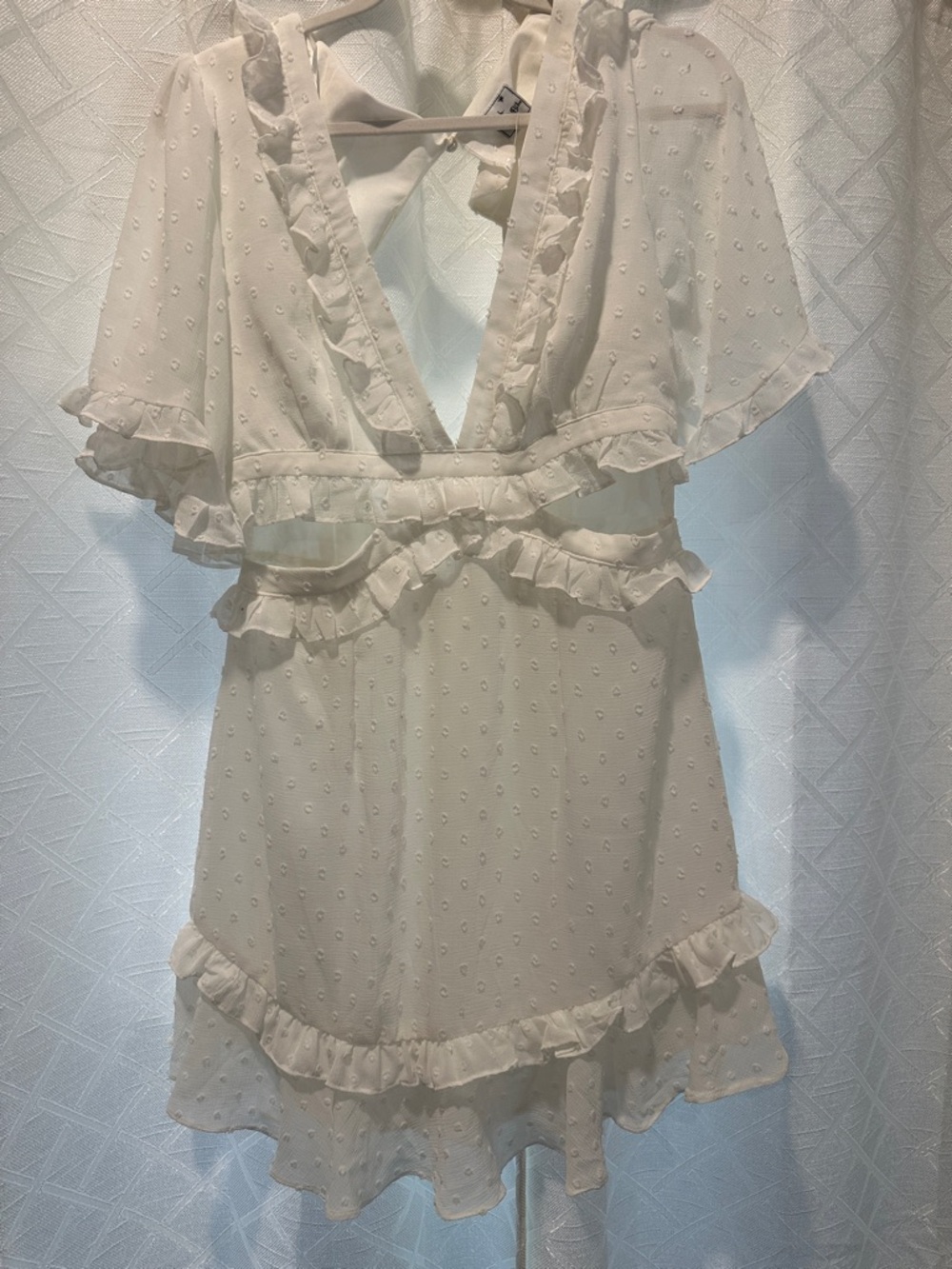 Angel Biba Ivory Ruffle Swiss Dot Mini Dress